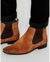Asos Brand Chelsea Boots In Tan Suede With Back Pull