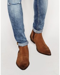 Asos Brand Pointed Chelsea Boots In Brown Suede