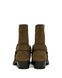 Saint Laurent Brown Croc Wyatt Harness Boots