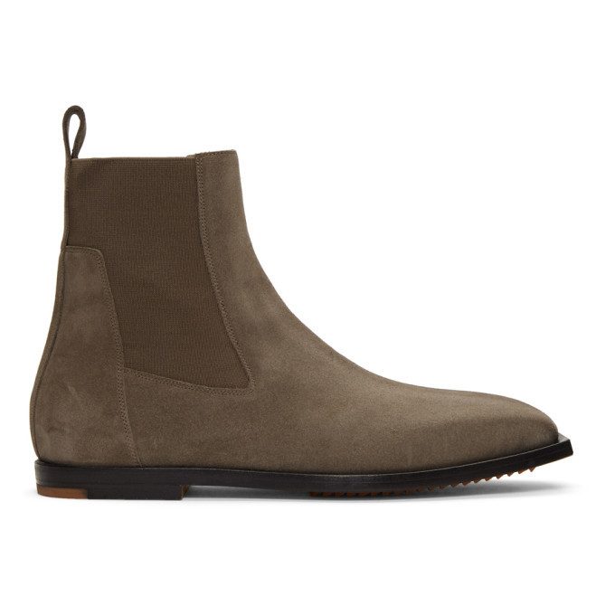 Rick Owens Brown Flat Square Toe Elastic Boots, $469 | SSENSE