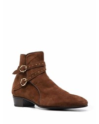 Lidfort Studded Buckle Strap Almond Toe Ankle Boots
