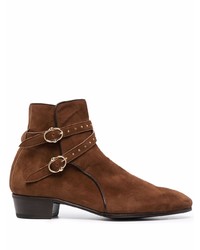 Lidfort Studded Buckle Strap Almond Toe Ankle Boots