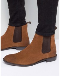 Asos Wide Fit Chelsea Boots In Tan Suede