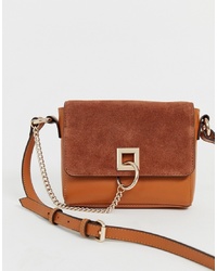 ASOS DESIGN Suede And Leather Mix Cross Body With Ring And Chain Detail