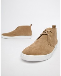Fred Perry Cox Suede Mid Chucker Boots In Sand
