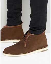 Asos Desert Boots In Brown Suede With Leather Detailing