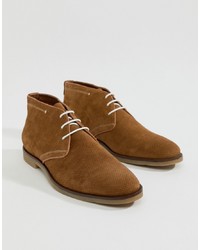 Dune Perforated Desert Boots In Tan Suede