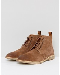 Asos Wide Fit Desert Boots In Tan Suede With Leather Detail
