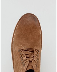 Asos Wide Fit Desert Boots In Tan Suede With Leather Detail