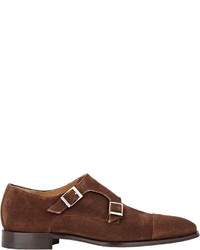 Barneys New York Suede Double Monk Strap Shoes Brown
