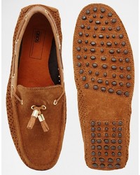 Asos Driving Shoes In Tan Suede With Perforated Detailing