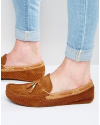 Asos Driving Shoes In Tan Suede With Perforated Detailing