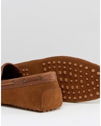 Asos Driving Shoes In Tan Suede With Tan Leather Contrast Detail