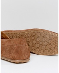 Asos Driving Shoes In Tan Suede With Woven Detail