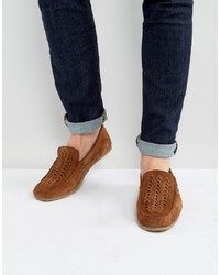 Asos Driving Shoes In Tan Suede With Woven Detail