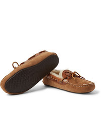 Quoddy Fireside Leather Trimmed Shearling Lined Suede Slippers