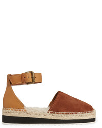 See by Chloe See By Chlo Shearling Lined Suede And Leather Espadrilles Tan