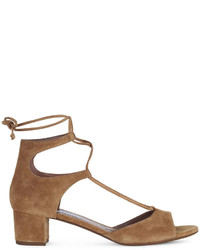 Tabitha Simmons Camel Suede Lace Up Sandals