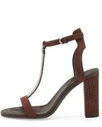 Brunello Cucinelli Chain T Strap High Heel Sandal Dark Brown