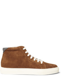 Brunello Cucinelli Leather Trimmed Suede High Top Sneakers
