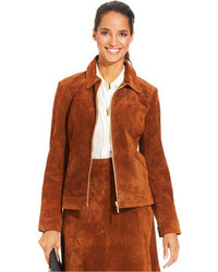 Charter Club Zip Front Suede Jacket, $199 | Macy's | Lookastic