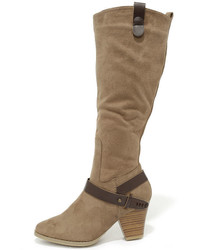 Band On The Run Taupe Suede Knee High Boots