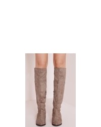 Missguided Pointed Toe Hidden Wedge Long Boots Taupe