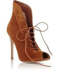 Gianvito Rossi Suede Jane Ankle Booties Brown