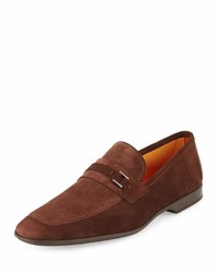 Magnanni For Neiman Marcus Suede Buckle Square Toe Loafer Cacao