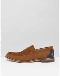 Asos Penny Loafers In Tan Suede With Leather Heel Detail