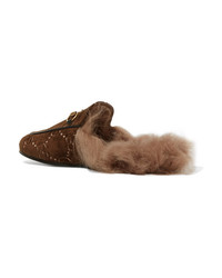 Gucci Princetown Horsebit Detailed Shearling Lined Logo Jacquard Slippers