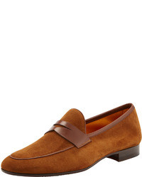 Magnanni Suede Apron Toe Penny Loafer Light Brown