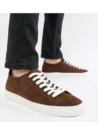 ASOS DESIGN Wide Fit Trainers In Brown Faux Suede With Crepe Look Sole