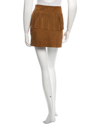 Saint Laurent Fringe Accented Suede Skirt W Tags