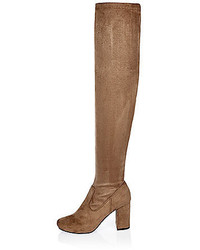 River Island Brown Faux Suede Over The Knee Heeled Boots
