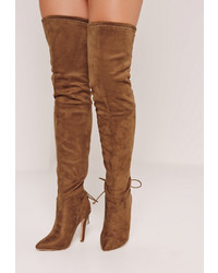 Missguided Tie Back Over The Knee Boots Brown