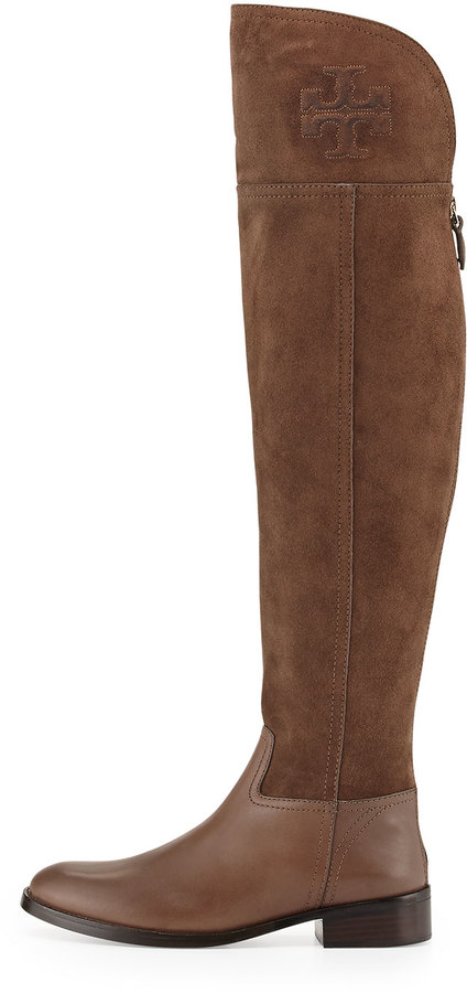 Tory Burch Simone Suede Over The Knee Boot Brown, $525 | Neiman Marcus |  Lookastic