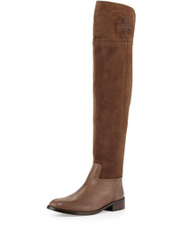 Tory Burch Simone Suede Over The Knee Boot Brown, $525 | Neiman Marcus |  Lookastic
