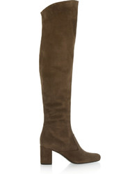 Saint Laurent Stretch Suede Over The Knee Boots Tan
