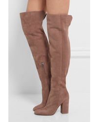 Gianvito Rossi Suede Over The Knee Boots Taupe