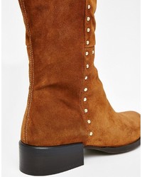 Carvela Will Tan Studded Suede Flat Pull On Over The Knee Boots