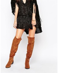 Carvela Will Tan Studded Suede Flat Pull On Over The Knee Boots