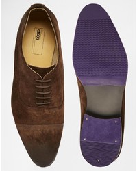 Asos Brand Oxford Shoes In Brown Suede With Toe Cap