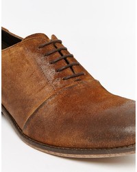 Asos Brand Oxford Shoes In Tan Waxed Suede