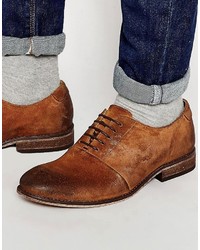 Asos Brand Oxford Shoes In Tan Waxed Suede