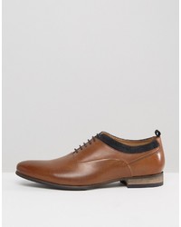 Asos Oxford Shoes In Tan Leather With Navy Suede Detail