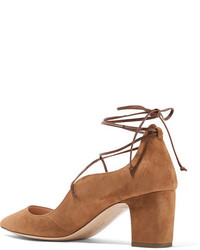 Rupert Sanderson Poet Lace Up Suede Pumps Tan