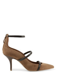 Malone Souliers Robyn Leather Trimmed Suede Pumps Tan