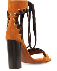Chloé Chloe Suede Whipstitch Ankle Tie Sandal