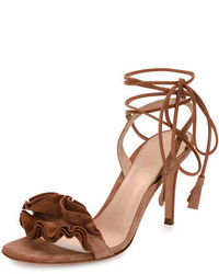 Gianvito Rossi Flora Ruffled Suede Lace Up 85mm Sandal